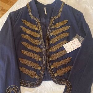 Free People Blue Military Jacket with Beading. NWT. Size S.